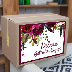 Bordo Çerçeveli Çiçekli Çeyiz Etiketi