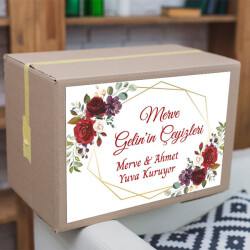 Kırmızı Güllü Çeyiz Etiketi