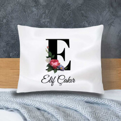 Kişiye Özel Çiçek Desenli Harf İsim Baskılı Monogram Yastık