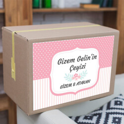 Pembe Noktalı Şeritli Çeyiz Etiketi