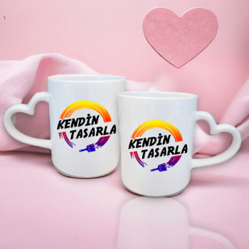 Sevgililere Özel Kalpli Beyaz Kupa Bardak Set