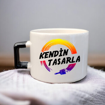 Kendin Tasarla Siyah Kulplu Baskılı Latte Fincan