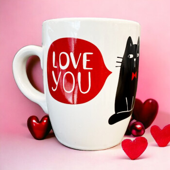 I Love You Kedi Oval Kupa Bardak