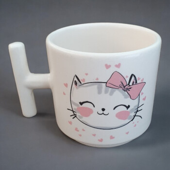 Sevimli Pembe Kedi Fincan T Kulp