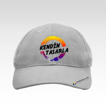 Kişiye Özel Baskılı Gri Bez Şapka