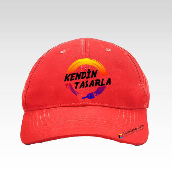 Kişiye Özel Baskılı Kırmızı Bez Şapka