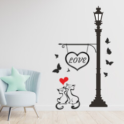 Sokak Lambası Ve Kediler Duvar Sticker