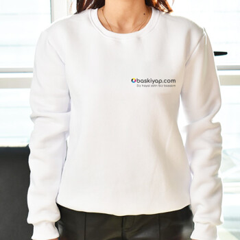 Kişiye Özel Baskılı Yuvarlak Yaka Sweatshirt - Beyaz