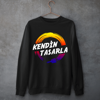 Siyah Kişiye Özel Baskılı Unisex Sweatshirt Bisiklet Yaka