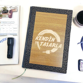 Kişiye Özel Desenli Ahşap Lazer Kazıma Çizgili Defter 24X17Cm