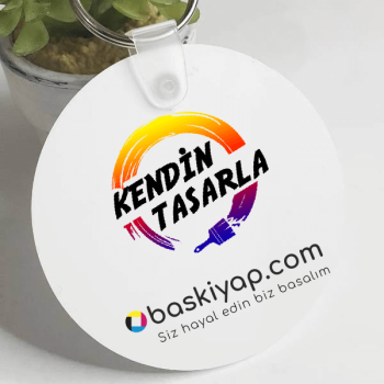 Kişiye Özel Baskılı Beyaz Yuvarlak Anahtarlık