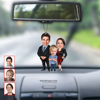 3 Kişilik Fotoğraflı Aile Dikiz Ayna Süsü Biblo