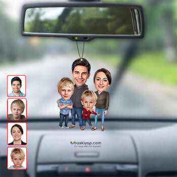 4 Kişilik Fotoğraflı Geniş Aile Dikiz Ayna Süsü Biblo