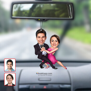 Dans Eden Çift Dikiz Ayna Süsü Karikatür