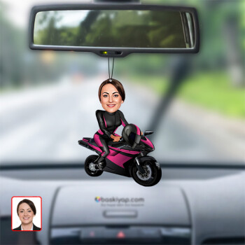 Motorcu Kadın Dikiz Ayna Süsü Kişiye Özel Fotoğraflı