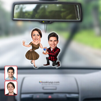 Teklif Eden Çift Dikiz Ayna Süsü Karikatür