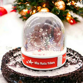 Kişiye Özel Fotoğraflı Kırmızı Kar Küresi