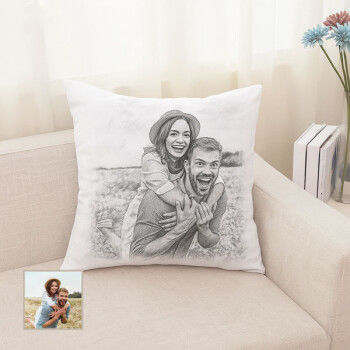 Kişiye Özel Kara Kalem Fotoğraf Baskılı Yastık Kılıfı