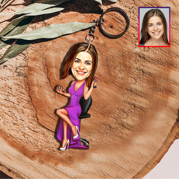 Kişiye Özel Şık Kadın Karikatürlü Anahtarlık