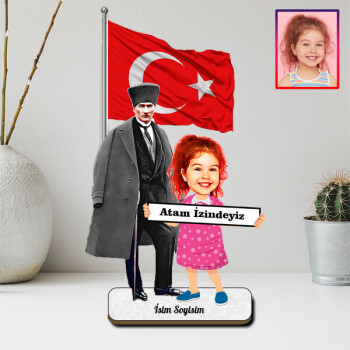 Atatürk Ve Kişiye Özel Kız Çocuk Karikatürlü Biblo