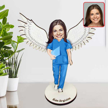 Kişiye Özel Melek Kanatlı Hemşire Karikatürlü Biblo