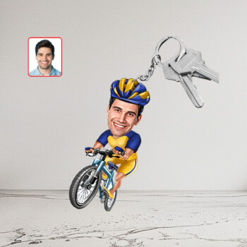Kişiye Özel Bisikletçi Karikatür Biblo Anahtarlık