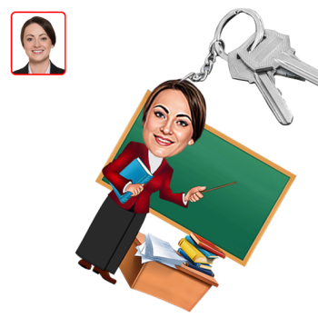 Kişiye Özel Tesettürlü Bayan Öğretmen Karikatür  Anahtarlık