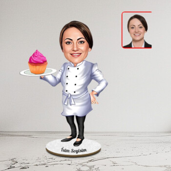 Kişiye Özel Kadın Chef Pastacı Karikatür Biblo