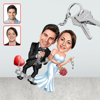 Kişiye Özel Kalp Kelepçeli Gelin Damat Biblo Anahtarlık