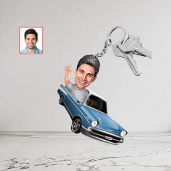 Kişiye Özel Arabalı Karikatür Biblo Anahtarlık