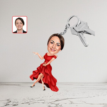 Kişiye Özel Kırmızı Elbiseli Kadın Karikatür Biblo Anahtarlık