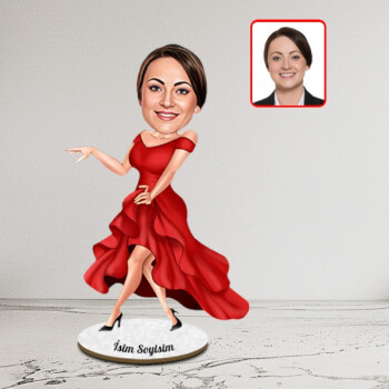 Kişiye Özel Kırmızı Elbiseli Kadın Karikatür Biblo