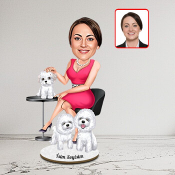 Köpek Seven Kadın Karikatür Biblo