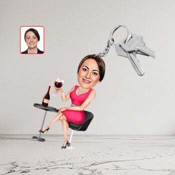 Kutlama Yapan Kadın Karikatür Biblo Anahtarlık