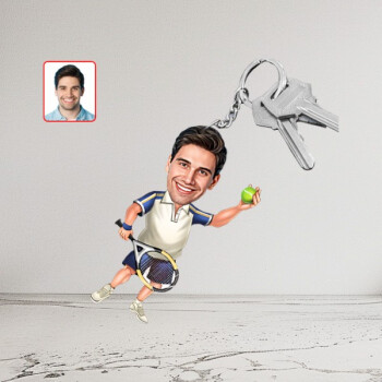 Kişiye Özel Tenisçi Karikatür Biblo Anahtarlık