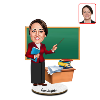 Kişiye Özel Tesettürlü Bayan Öğretmen Karikatür Biblo