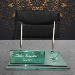 Yeşil Kristal Gümüş Kalemli Masa İsimliği