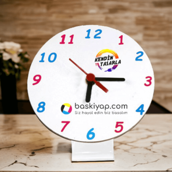 Kişiye Özel Baskılı Ahşap Yuvarlak Masa Saati