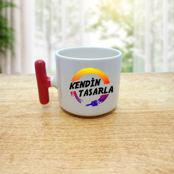 Kişiye Özel Baskılı Kırmızı Kulplu T Latte Fincanı