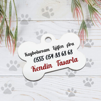 Kendin Tasarla Kemik Şekilli Kedi Köpek İsim Künyesi