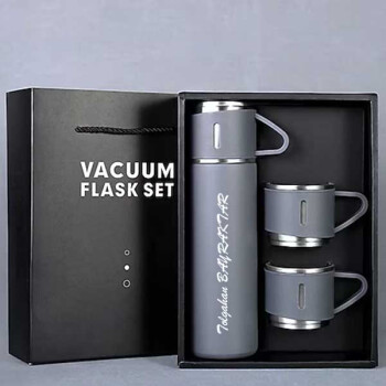 Kişiye Özel Üçlü Gri Bardak Paslanmaz Çelik Termos Seti