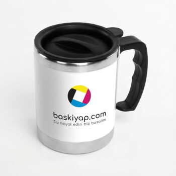 Kulplu Paslanmaz Çelik Termos Kupa 330 Ml – Beyaz