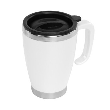 Kulplu Beyaz Paslanmaz Çelik Termos Kupa – 415 Ml