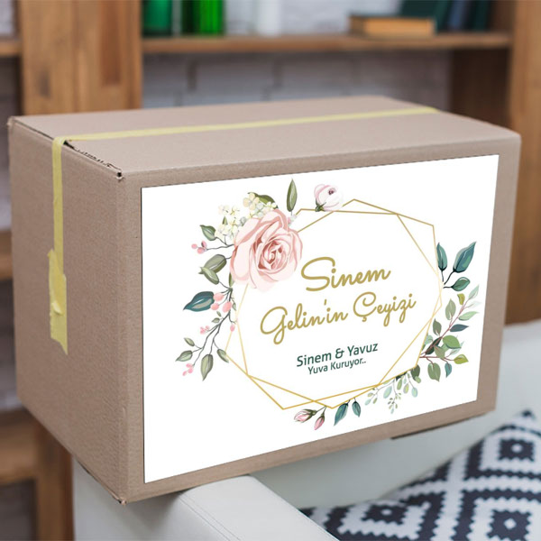 Gold Çerçeveli Çiçekli Çeyiz Etiketi görsel