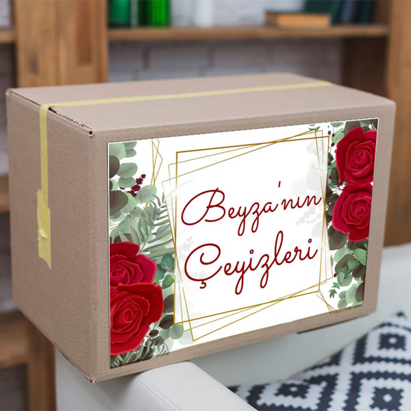 Kırmızı Çiçekli 02 Çeyiz Etiketi - Görsel 1