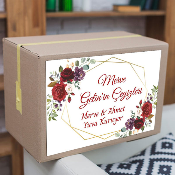 Kırmızı Güllü Çeyiz Etiketi