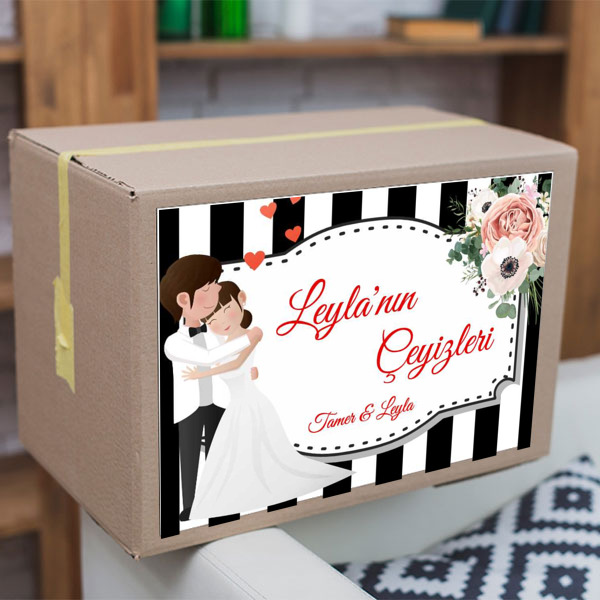 Siyah Beyaz Çizgili 02 Çeyiz Etiketi