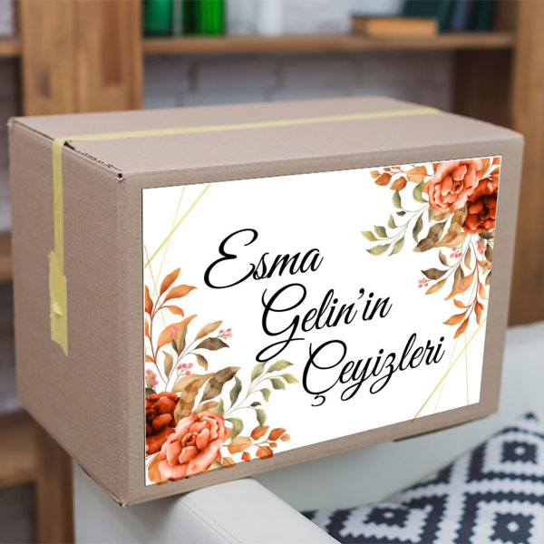 Turuncu Çiçekli Çeyiz Etiketi görsel