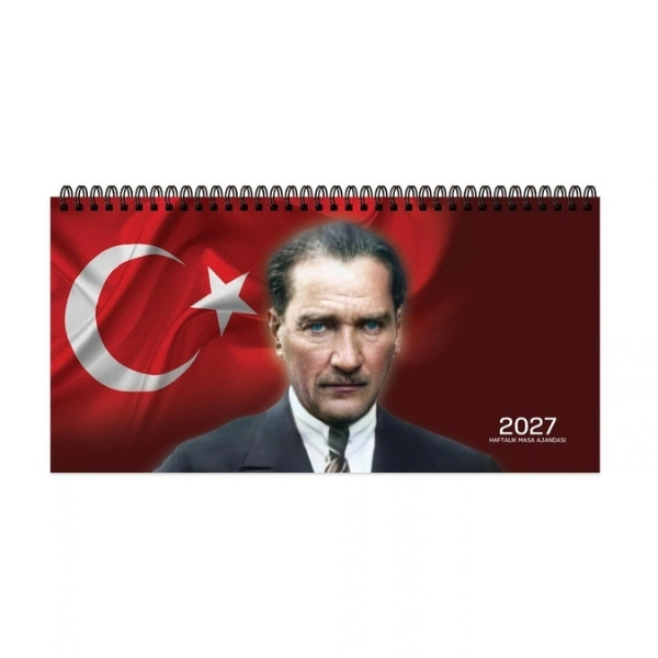Keskin 2027 Spiralli Haftalık Masa Ajandası - Atatürk görsel