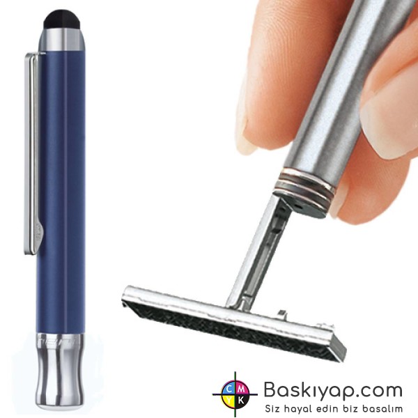 Heri 2302 Krom Laser Kauçuklu Cep Kalem Kaşe Mavi